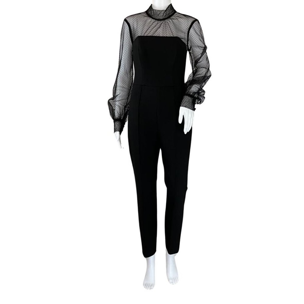 Veronica Beard Women's Saluja Swissdot Jumpsuit Illusion Black Sz 4